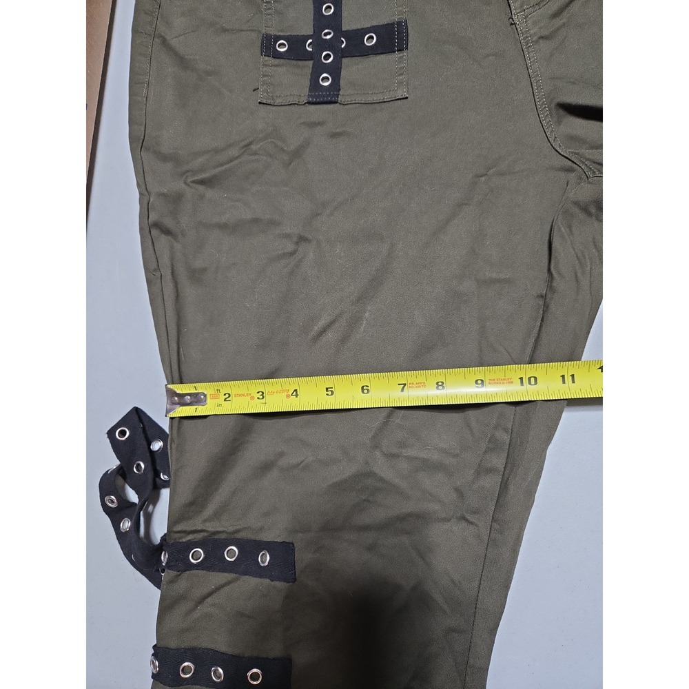 Hot Topic Mall Goth Olive Green Zipper Flare Strap Pants Plus Size 20 Alt Punk - Picture 13 of 14